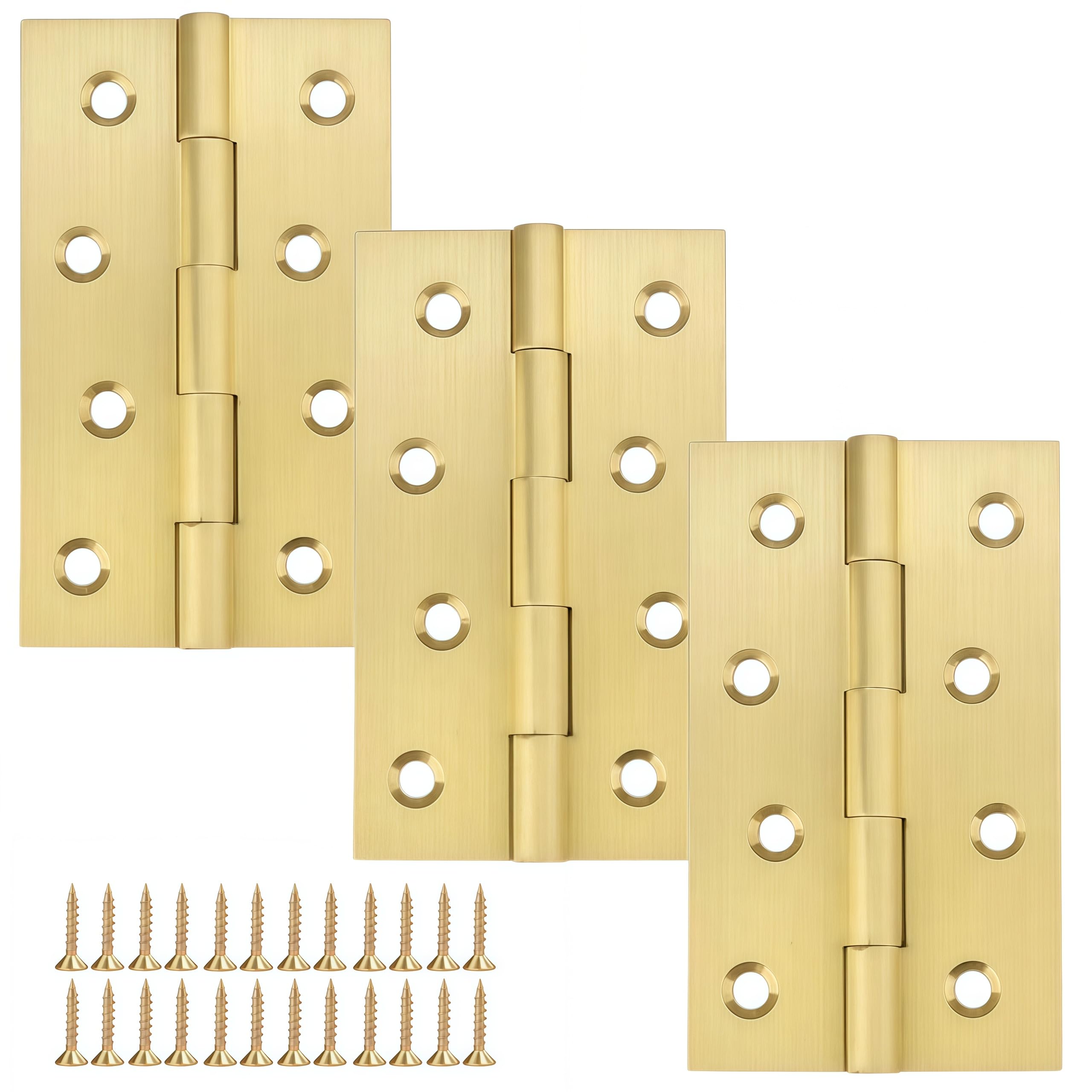 Vbnexyr Regular Door Hinges 3 Pack Of Brass Folding Hinges For Jewelry Gift Boxes Cabinet Doors And Chests With Screws 4 Inches