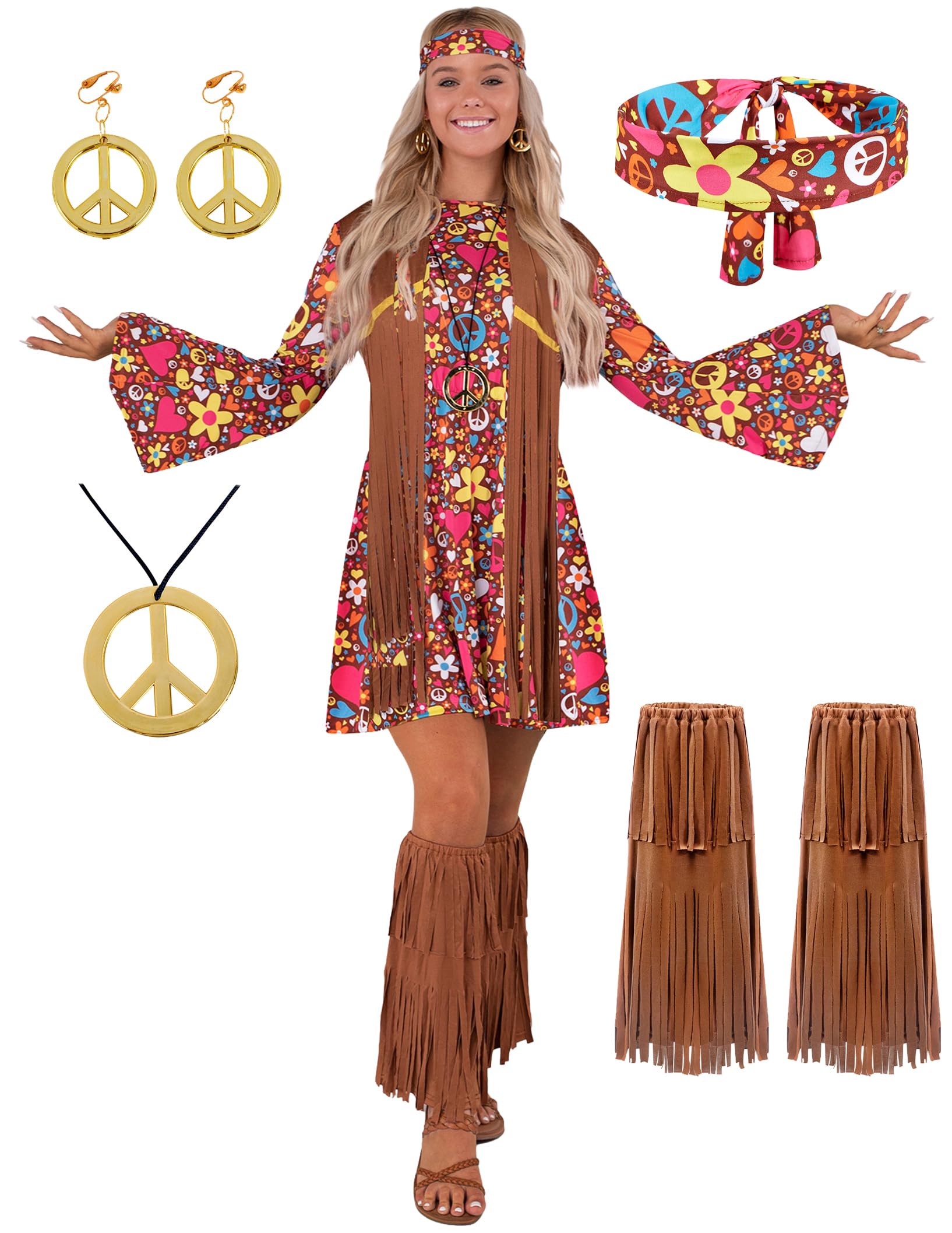 Widmann - Kostuum Hippie Woman, jurk, Flower Power, bekleding, carnaval, themafeest
