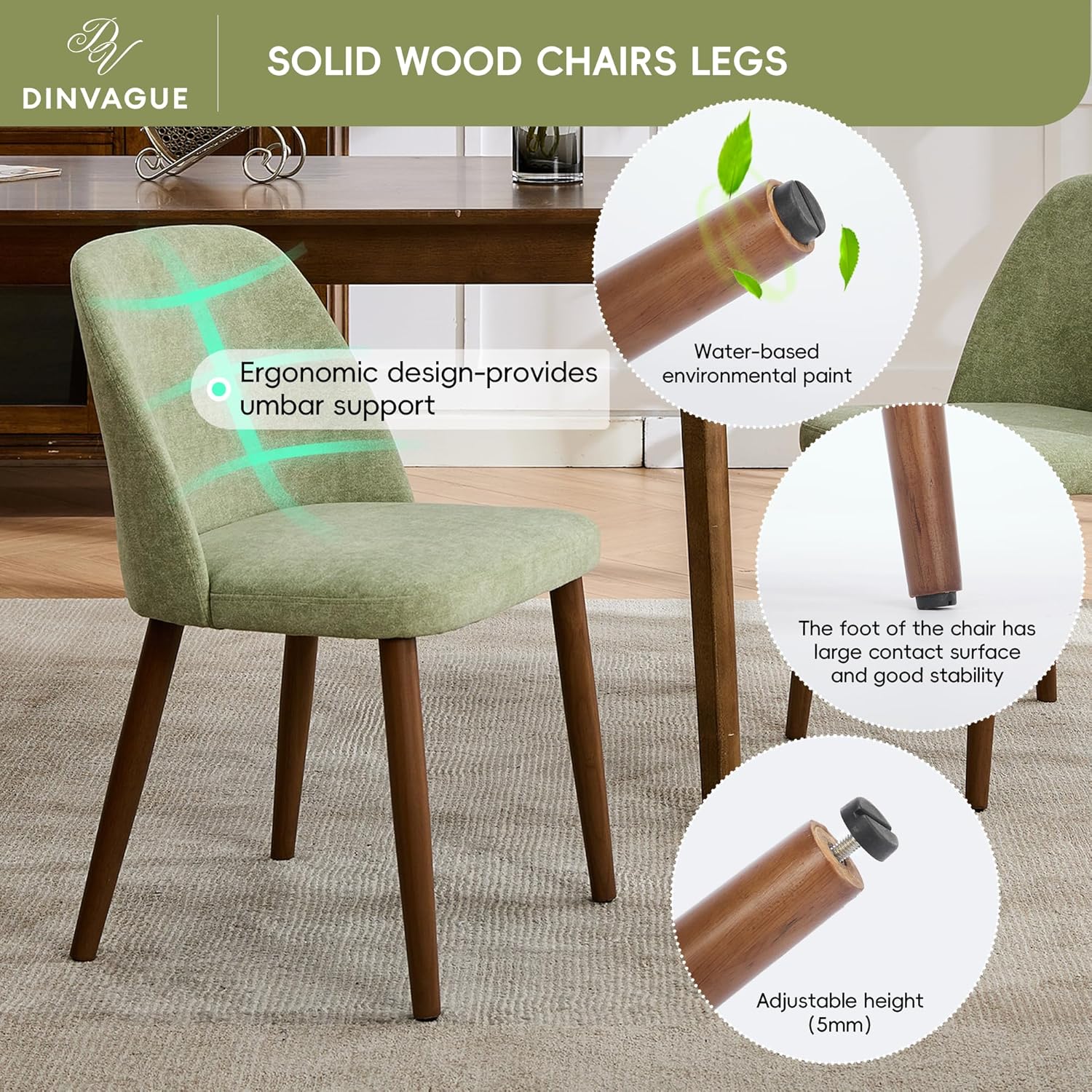 Upholstered Dining Chairs Set of 4,Solid Wood Legs,Modern Dining Chairs Set of 4, Fabric Kitchen Side Chairs with Easy Assembly for Dining Room Living Room Bedroom(Green)