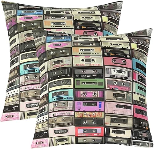 Fundas de almohada con cinta musical retro para sofá, silla, radios vintage, fundas de almohada de los años 80, casete de audio para exteriores,