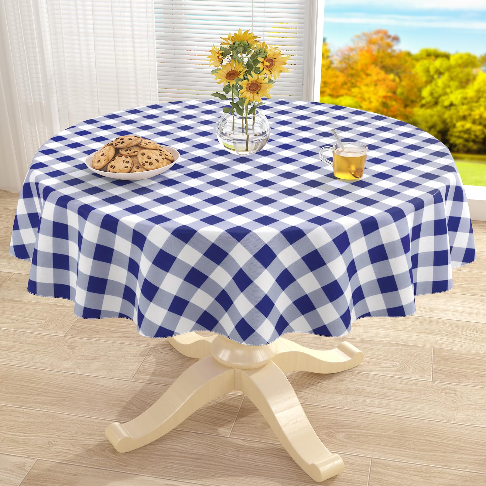 misaya Round Waterproof Vinyl Table Cloth, Flannel Backed Tablecloth