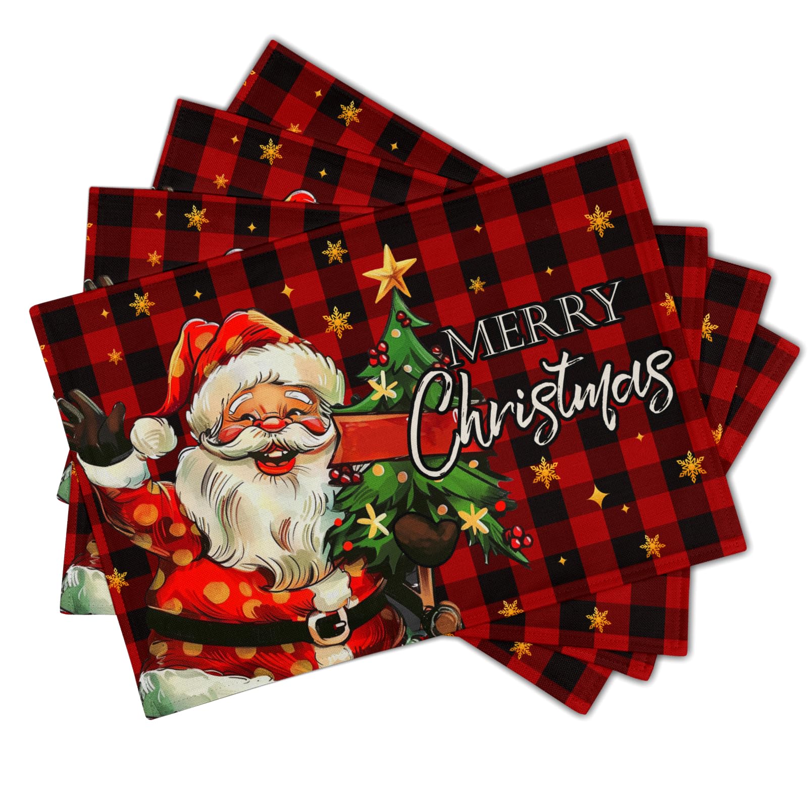 Juego de 4 manteles individuales de Navidad con diseño de Papá Noel, para invierno, Año Nuevo, Navidad, 45,7 x 30,5 cm, antideslizantes, lavables, para el hogar, fiesta, cocina, comedor