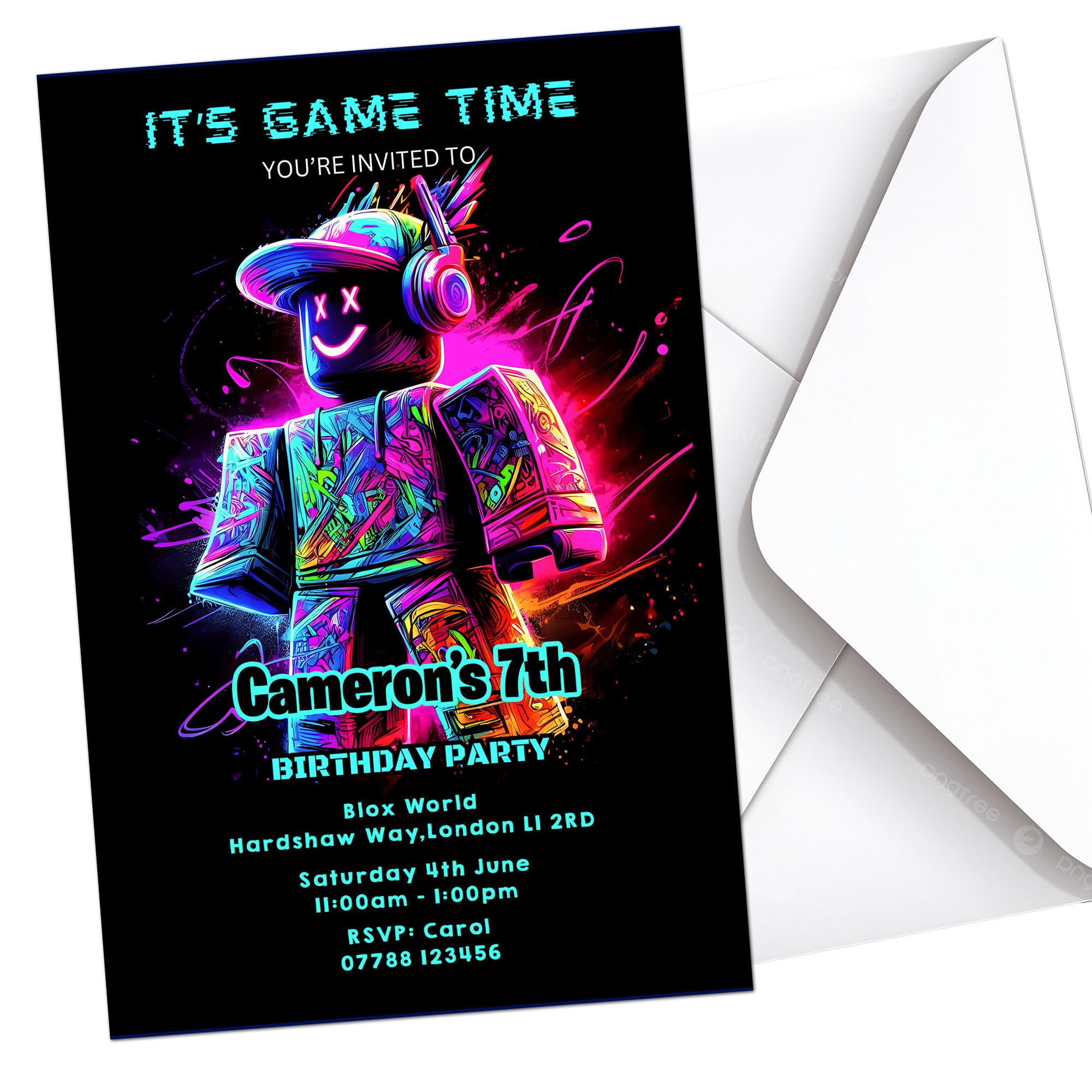 R0BLOX Party Invites Birthday Invitations & Envelopes Personalised K262