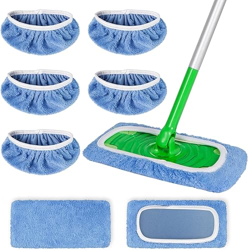 Miniatura 13 de Paquete de 5 almohadillas de microfibra reutilizables compatibles con trapeador Swiffer Sweeper, cubierta de trapeador plano húmedo y seco