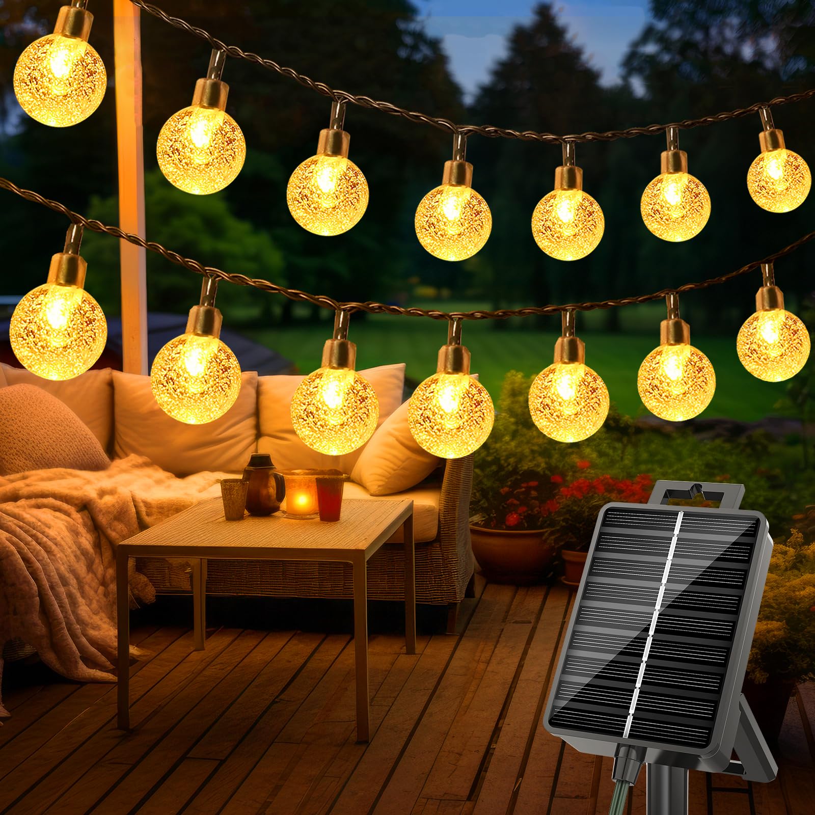 litogo Guirnaldas Luces Exterior Solar, 15M LED Guirnalda Luces Solar, 8 Modos con Función de Memoria, Impermeable Bombillas Solares Terraza Exterior para Jardín Navidad Patio Fiesta