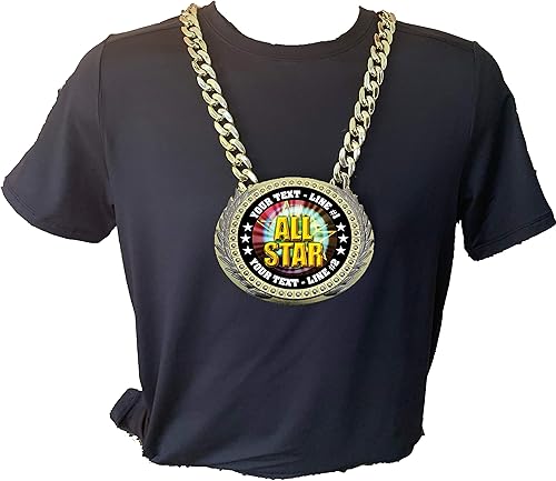 Miniatura 3 de Express Medals Trofeo de cadena All Star Champ con 2 líneas de texto personalizado en una gran medalla de premio y cadena de cuello de metal de 34