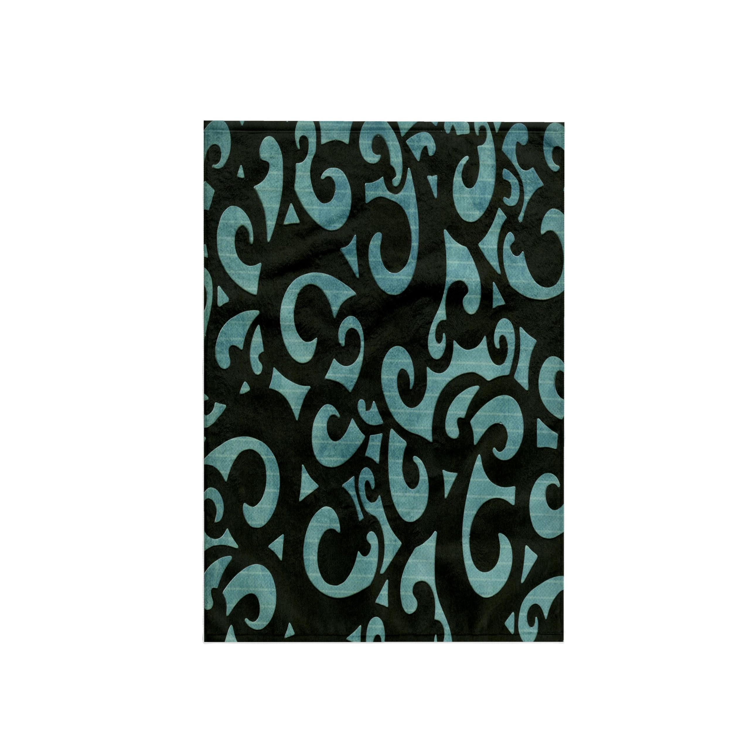 3dRose 15x22 Hand Towel - Black Scrolls On Turquoise Modern Abstract