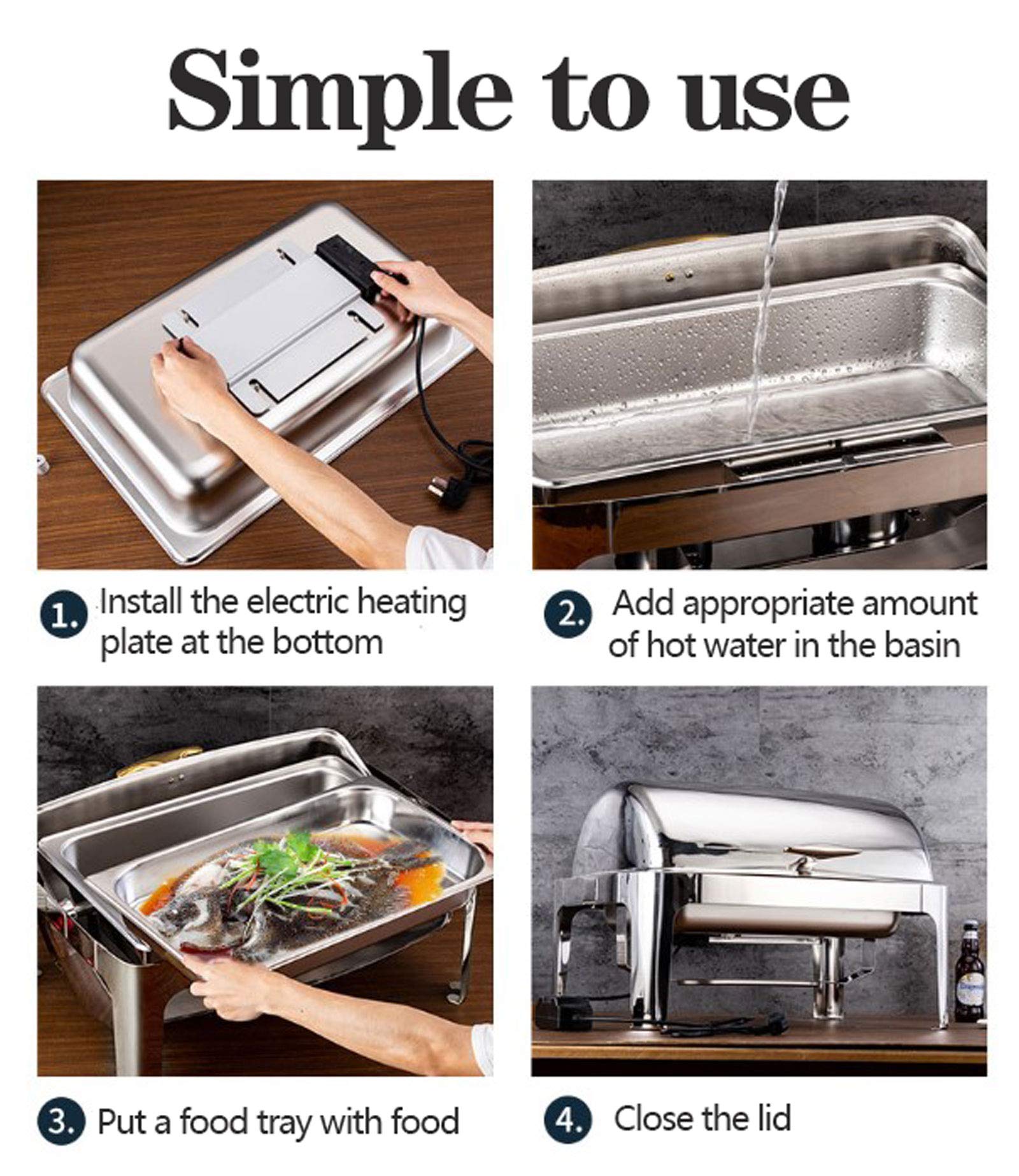 Chauffe Plat, Chafing Dish Electrique, 6L Buffets Chauffants en Acier Inoxydable Catering Chauffe-Plats pour Restaurants, Réceptions, Banquets, Fêtes à la Maison