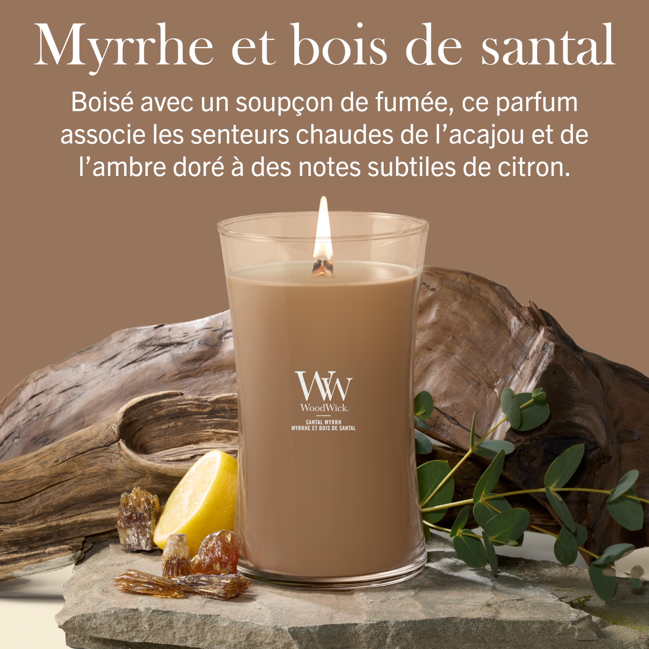 WoodWick Bougie parfumée | Grande bougie sablier | Myrrhe et bois de santal | Cadeaux parfaits pour femmes