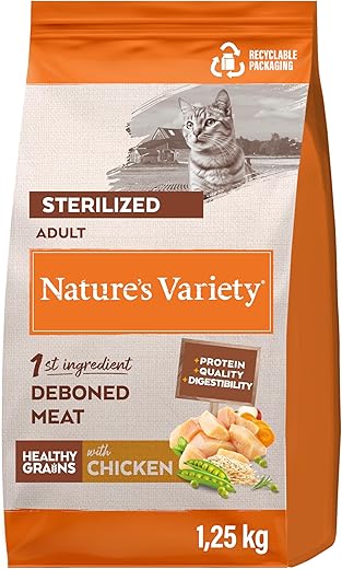 Nature’s Variety – Pienso para gatos adultos esterilizados Nature’s Variety Healthy grains pollo. 1,25 Kg