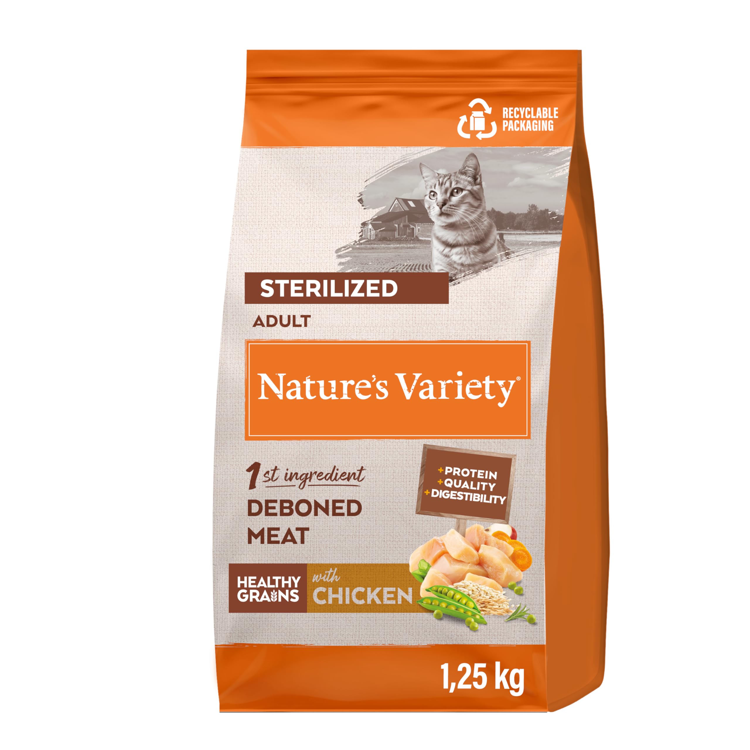 Nature's Variety Healthy Grains - Pienso para Gatos Esterilizados Adultos con Pollo Deshuesado - 1,25kg