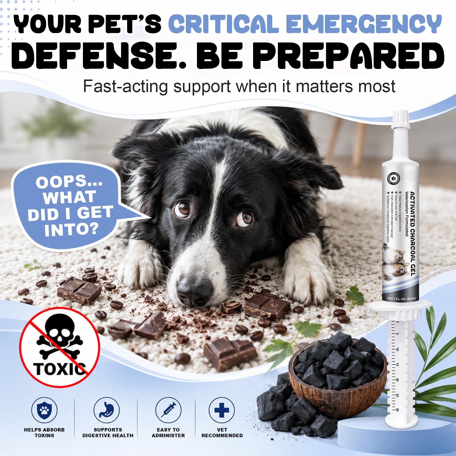 Activated Charcoal Gel for Dogs, Aktivkohle-Gel für Hunde 30 ml, hohe Absorptionskraft, reduziert Verdauungsgerüche, für alle Hunde geeignet