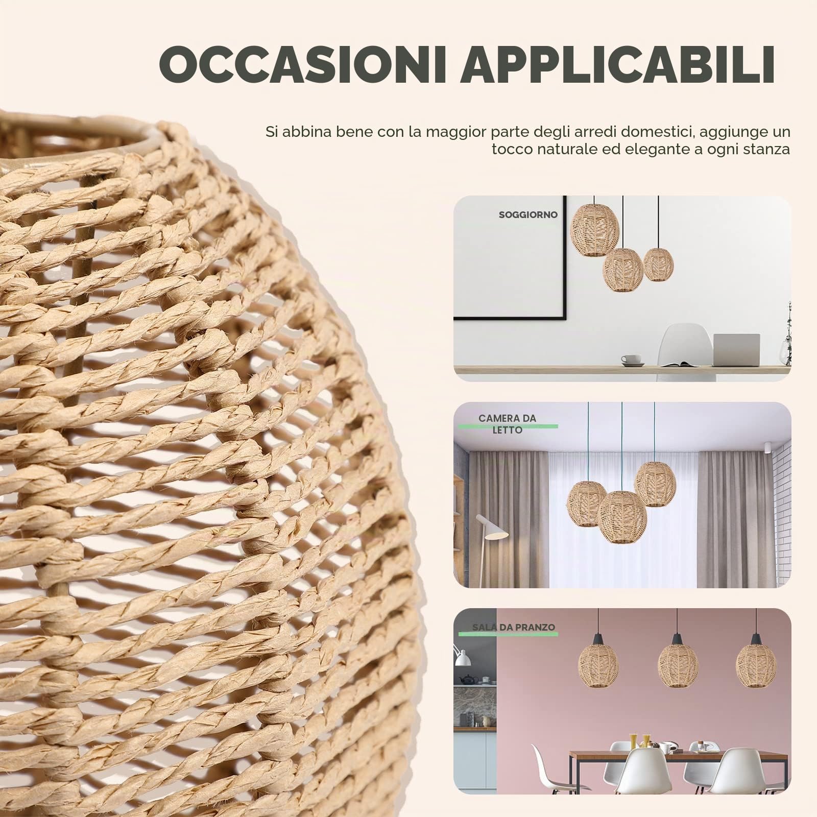 Angoily 2 pezzi paralume in tessuto retrò rattan tessuto cesto soffitto lampada a sospensione copertura vintage lampadario paralume per sala da pranzo soggiorno 15 x 15 cm
