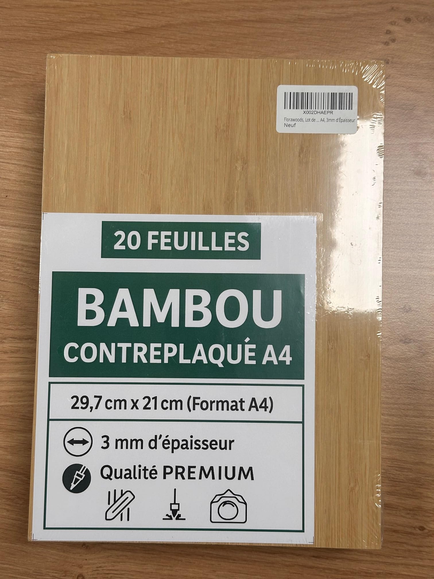 Lot de 20 Panneaux Contreplaqué Bambou A4 (29,7×21 cm, 3 mm) – Bois écologique pour Découpe Laser fort contraste, Gravure, Pyrogravure, Modélisme 3D et miniature, DIY et Peinture, Cadeau.