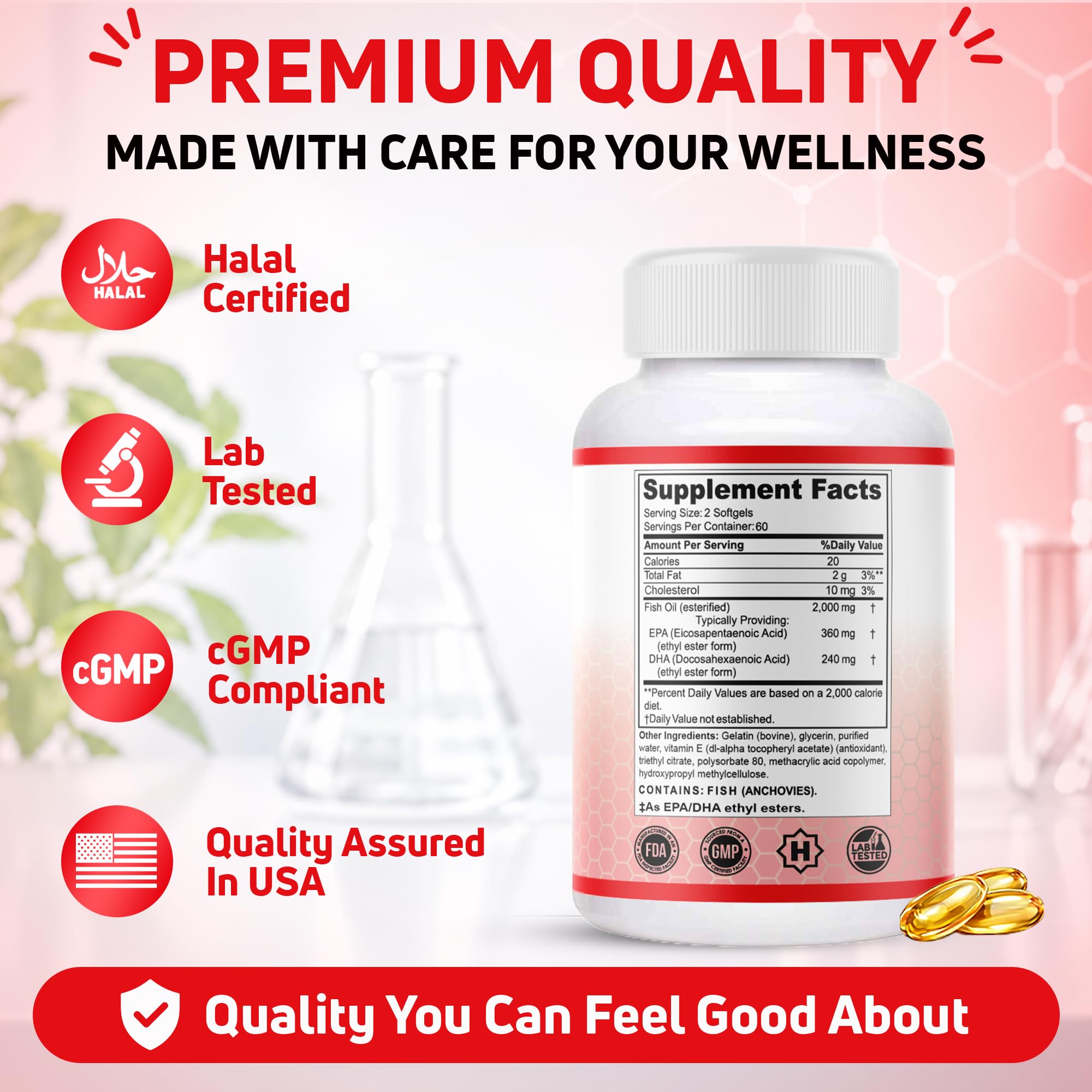 Halal Omega 3 Fish Oil 2000mg - 60 Servings, 120 Softgels. Wild Caught, Purified, Keto Friendly, Non-GMO & Gluten-Free. Brain, Heart & Cardiovascular Support. Burpless Fish Oil Omega 3 Supplements — Amazon image 6