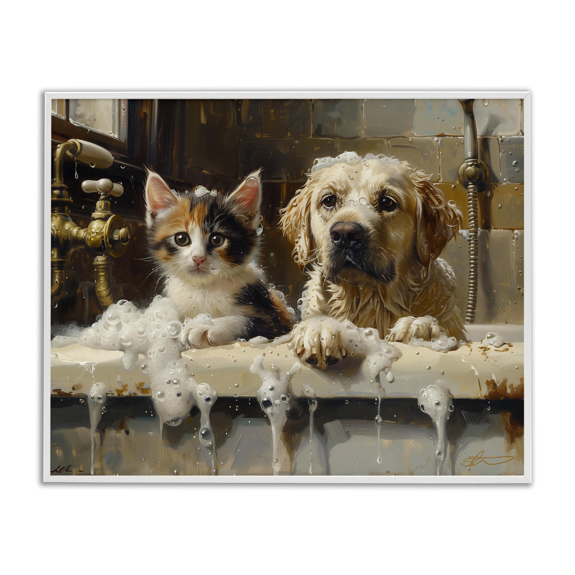 Décoration Bath Buddies Cat & Dog Stupell Industries cadre Shawna Stewart blanc 40,6x50,8 cm