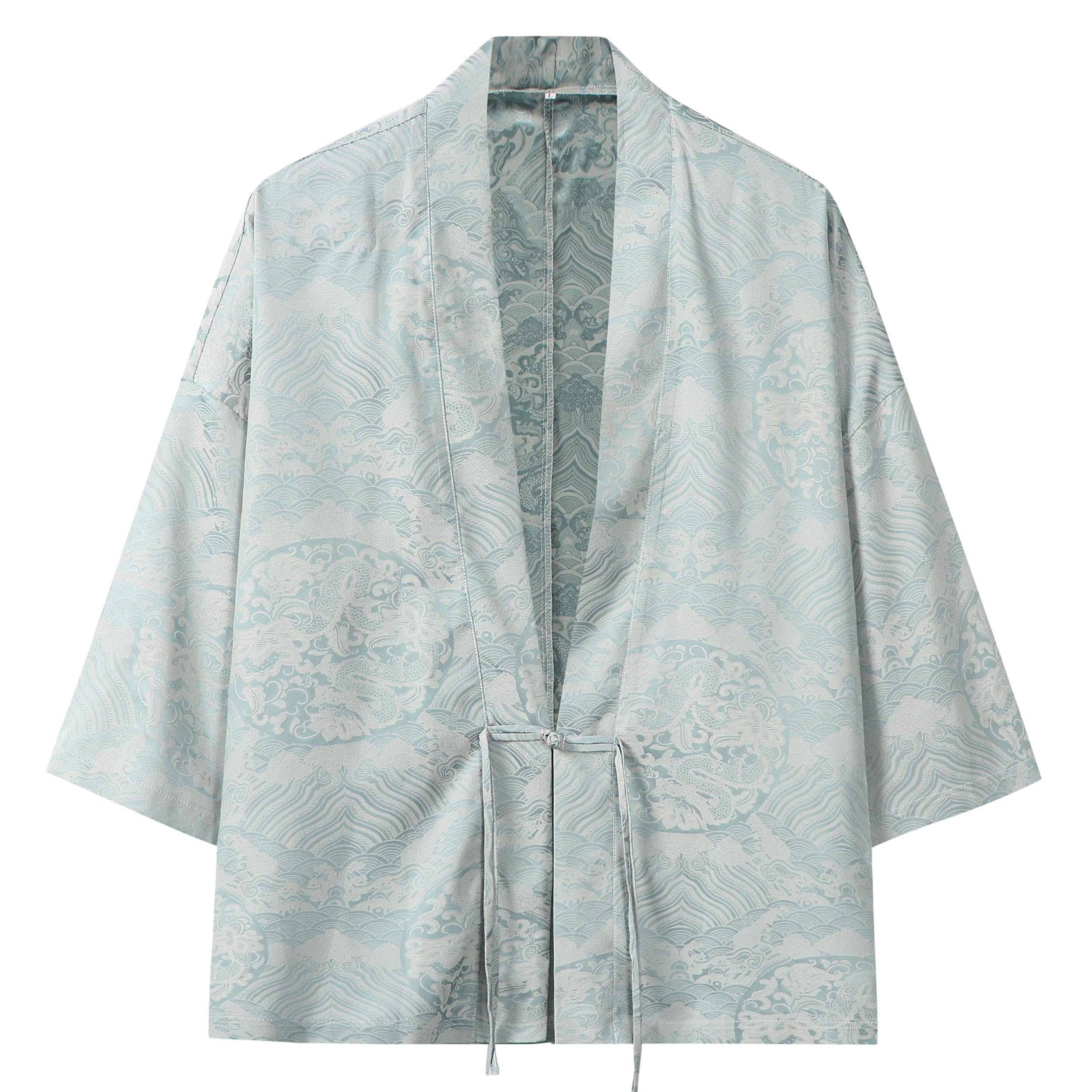Mens Japanese Kimono Cardigan Cotton Linen Haori Fashion 3/4 Sleeve Yukata