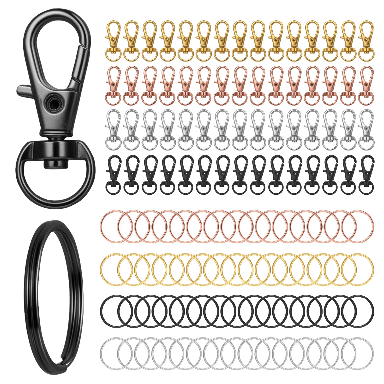 uxcell Portachiavi con chiusura a moschettone, 12 pezzi, gancio a moschettone con clip girevole e anello portachiavi piatto diviso per accessori fai da te, grigio