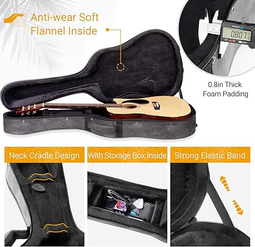 Miniatura 2 de CAHAYA CY0235 - Estuche para guitarra acústica de 0.8 pulgadas de grosor, acolchado impermeable de poliuretano con 3 bolsillos y caja de