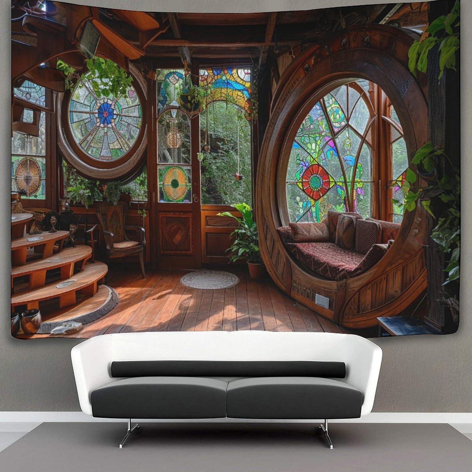 kaiyun Jungle Cabins Tapestry Wall Hanging,Bio Buildings for Bedroom Decor Birthday Party Celebration Or Garden Backdrop 100cmx150cm