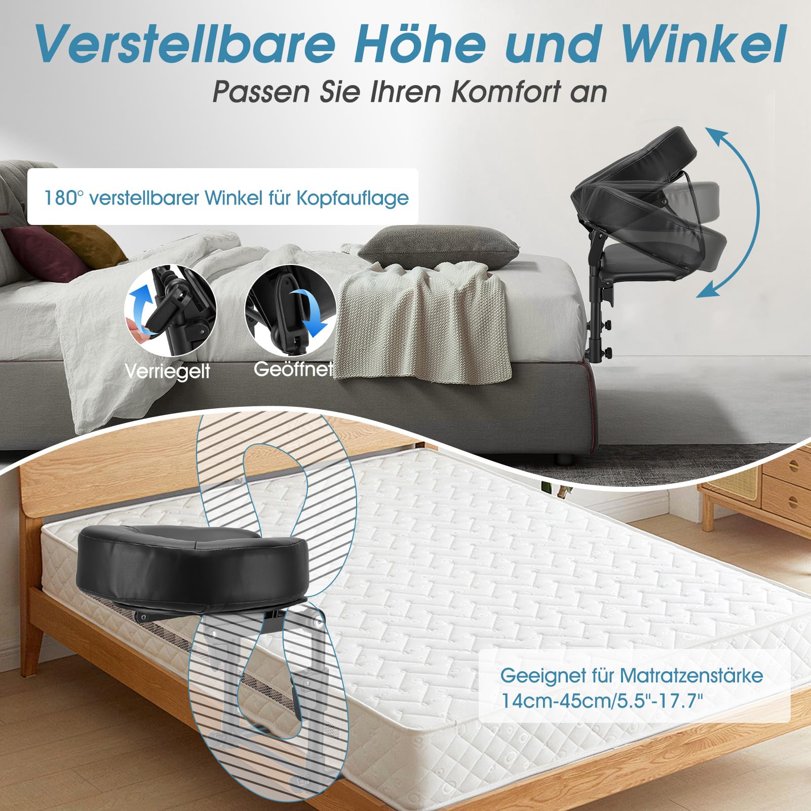VINGVO Massage Kopfstütze Für Bett,Verstellbares Kopfstütze Massage Bett Mit Armlehne,Betts Massages Kopfteil U-Förmiges Kissen Für Schönheitsbett Universal Für Salon Spa Zuhause