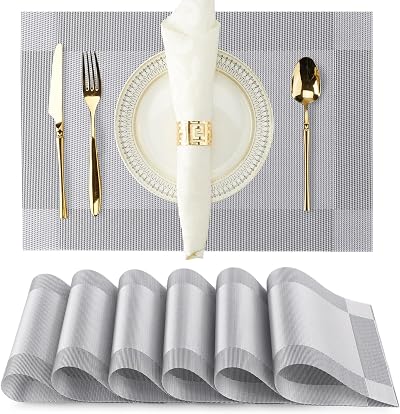 Placemats for Dining Table Set of 6, Stain Resistant Heat Resistant Woven Place Mats, Non-Slip Washable Durable Table Mat for Kitchen Table