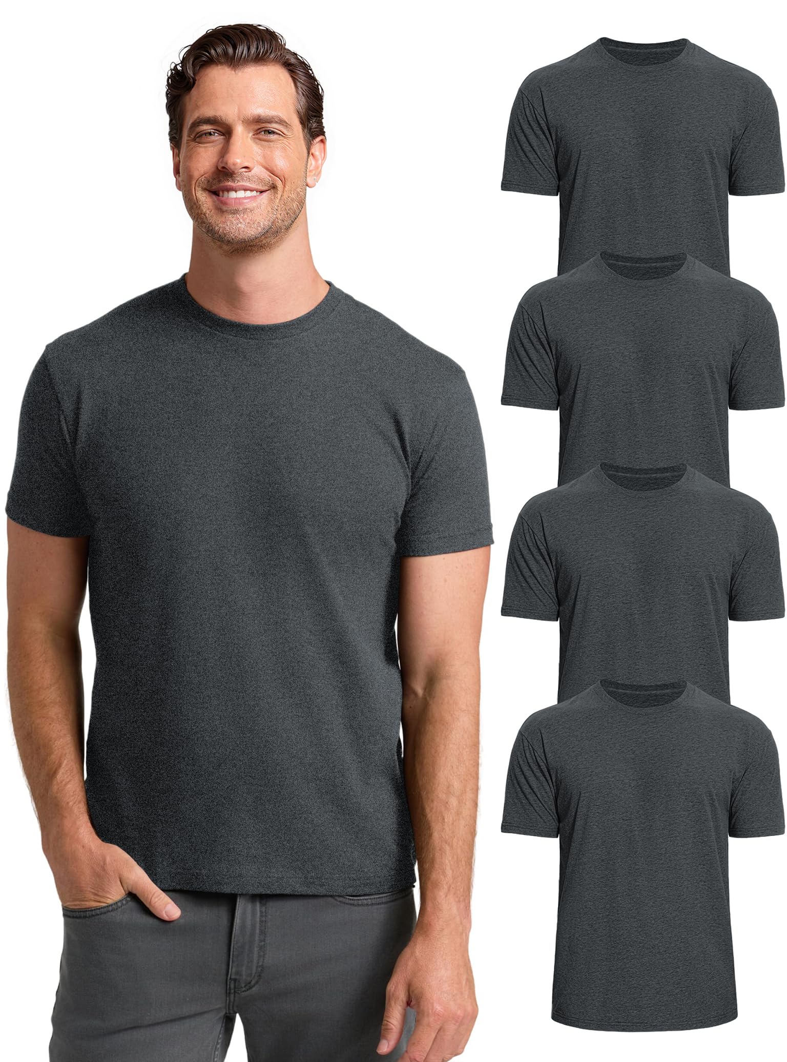 Men's T-Shirts Crew Neck Fitted Athletic Plain Cotton Blend Soft Comfort Casual Short Sleeve Tees Cotton Shirts for Men Slim Fit - 4 Pack, Dark Gray, 2XL