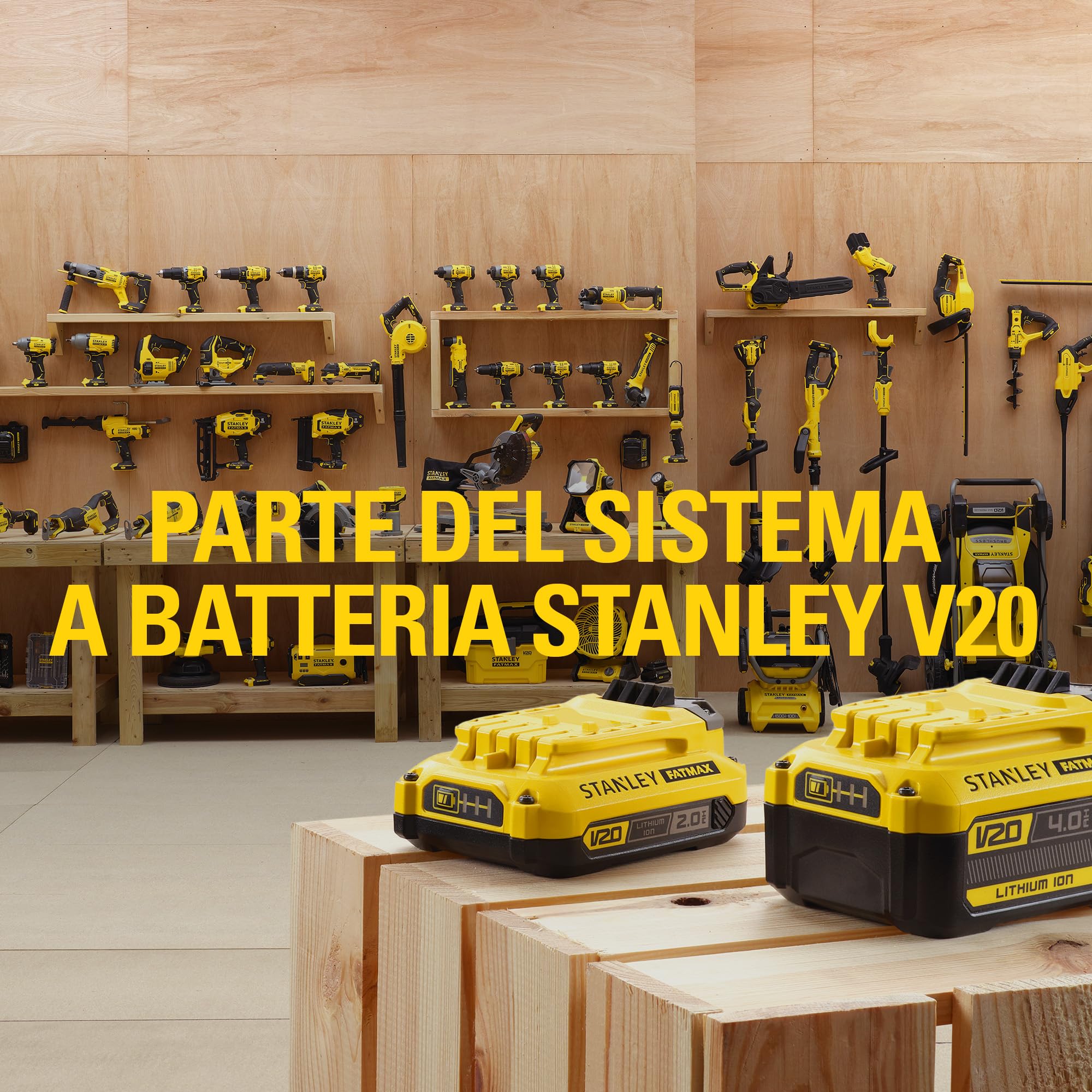 STANLEY V20 Trapano avvitatore a percussione a 2 ingranaggi senza filo, include batteria agli ioni di litio da 2,0Ah, caricatore da 1,25A e 100 accessori con custodia ProStack, 18V, SFMCD716D2A-QW