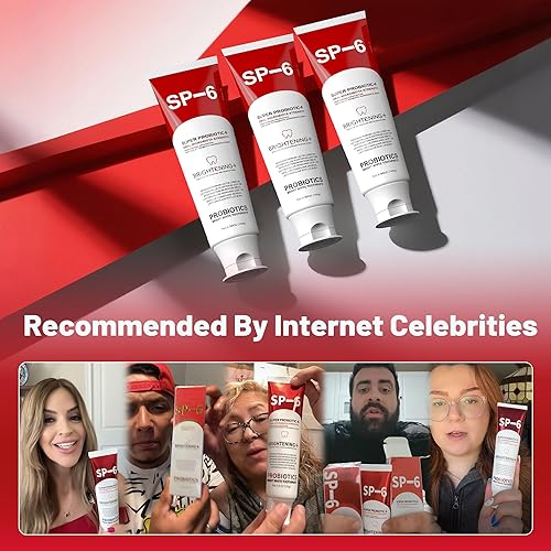 Miniatura 6 de SP-6 Pasta dental blanqueadora probiótica para blanquear los dientes, brillo y aliento fresco, fórmula de 6 probióticos para la salud de las encías,