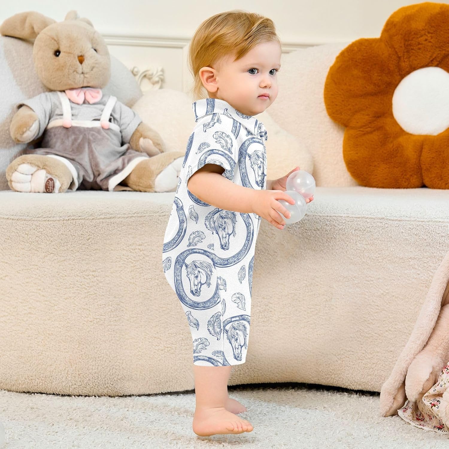vvfelixl Baby Polo Bodysuit Horseshoe with Horse Head Short Sleeve Collared Baby Clothes,Babys Polo Romper for 3-6 Months