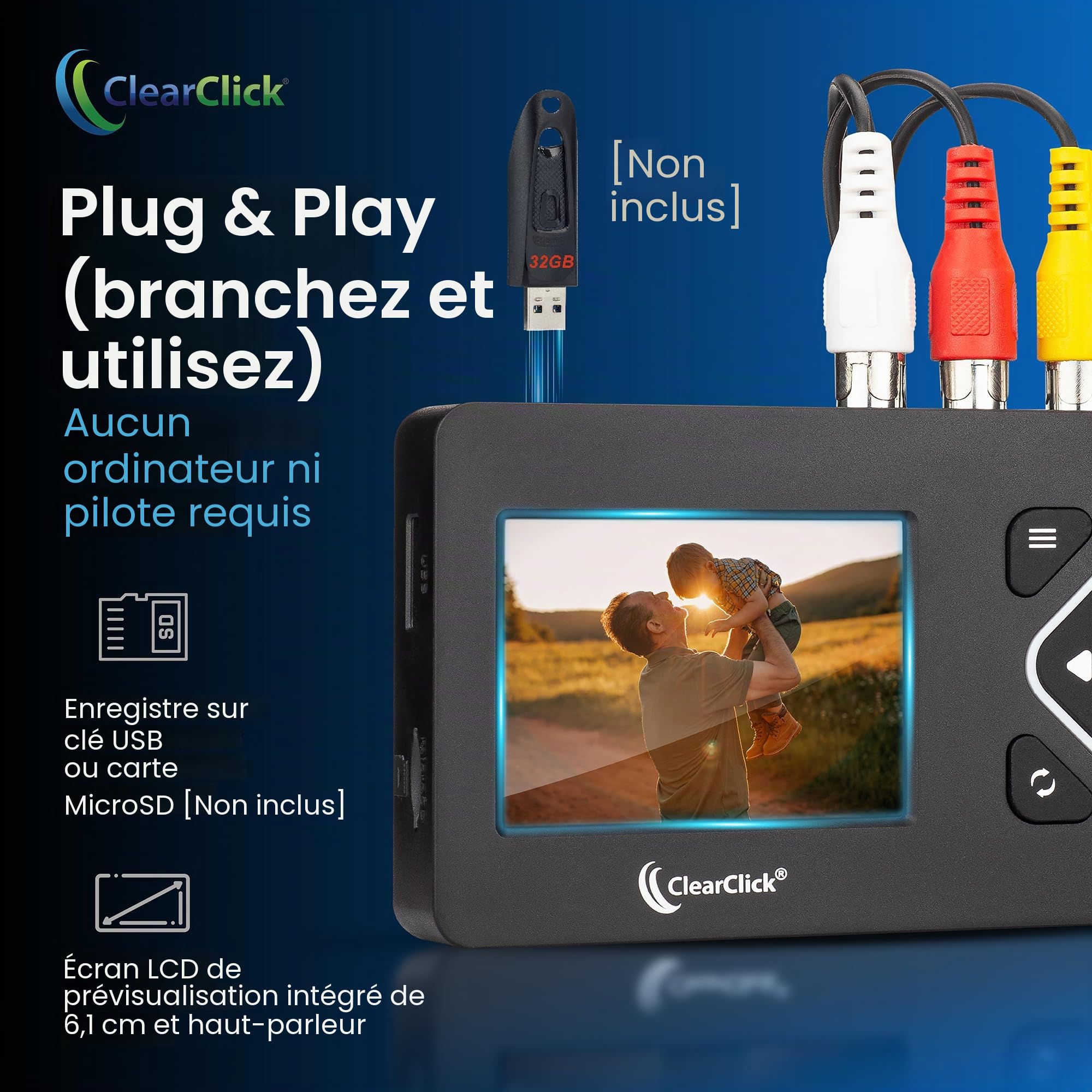 ClearClick Convertisseur vidéo vers numérique 2.0 (deuxième génération) Mini Edition – Enregistrez des vidéos à partir de magnétoscope, Cassettes VHS, AV, RCA, Hi8, caméscope, DVD, systèmes de Jeu