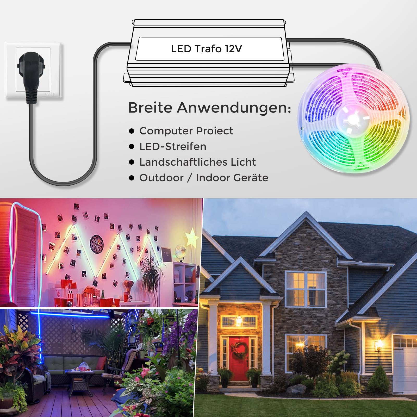 LightingWill Transformador LED 24V 500W IP67 Impermeable para Exterior con Enchufe, Fuente de Alimentación para Tiras LED, Lámparas, Focos y Cintas de Luz