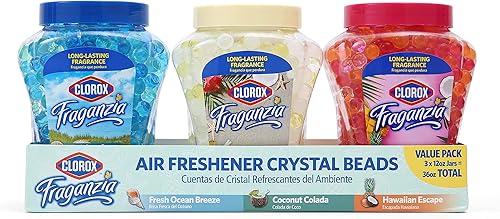 Clorox Fraganzia - Paquete triple de cuentas de cristal brisa fresca del océano colada de coco frascos hawaianos de escape de 12 onzas Cuentas Clorox Fraganzia - Paquete triple de cuentas de cristal brisa fresca del océano colada de coco frascos hawaianos de escape de 12 onzas Cuentas