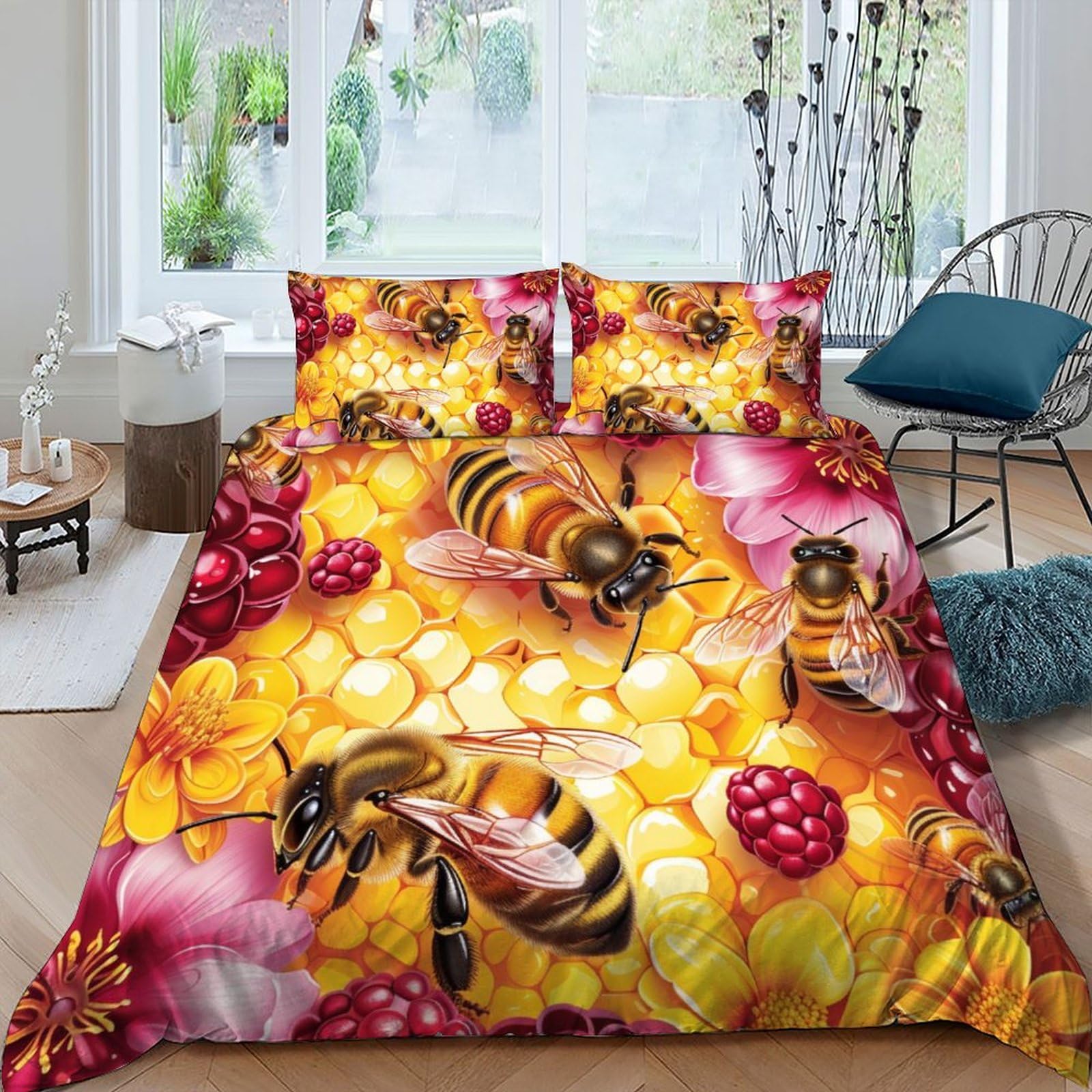 Housse de couette Abeilles Kids 220x240cm avec ses 2 taies d'oreiller imprimées