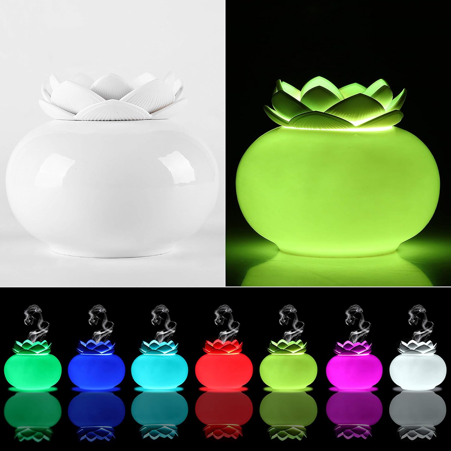 Ceramic Essential Oil Diffuser,Personal Humidifiers Small for Office Desk,EEssen Cute Lotus USB Cool Mist Humidifier Ultrasonic,7 Colors LED Light Auto Shut-Off(White) : Home & Kitchen