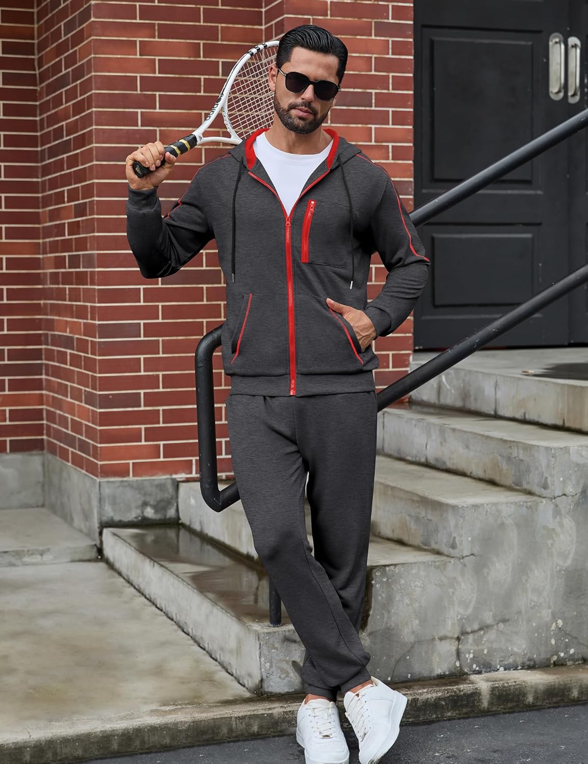 LecGee Men's Full zip Hooded Jacket and Jogger set Casual Hoodie Long Sleeve Sweatshirt & Pants 2 Piece Sports Tracksuit - Image 5