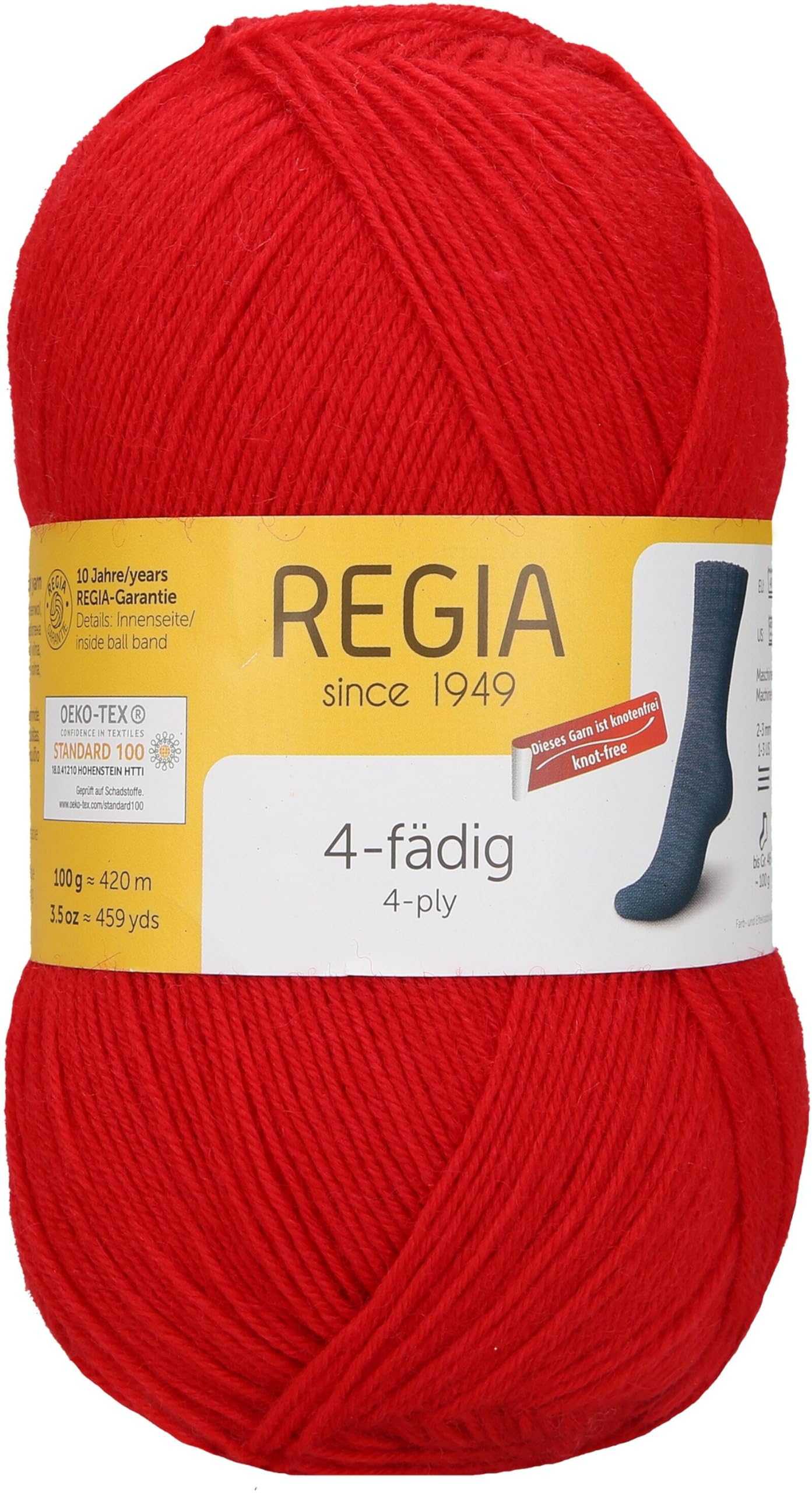 Regia 4-Ply Plain 9801268 Hand-Knitting Sock Yarn, 100 g Ball, 75% New Wool, 25% Polyamide, Crimson, 16 x 9 x 9 cm