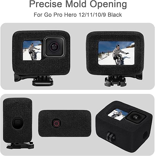 Miniatura 7 de FitStill Windslayer - Silenciador resistente al viento, carcasa para puerta lateral para Go Pro Hero 13 Hero 12 Hero 11 Hero 10 Hero 9 Espuma negra