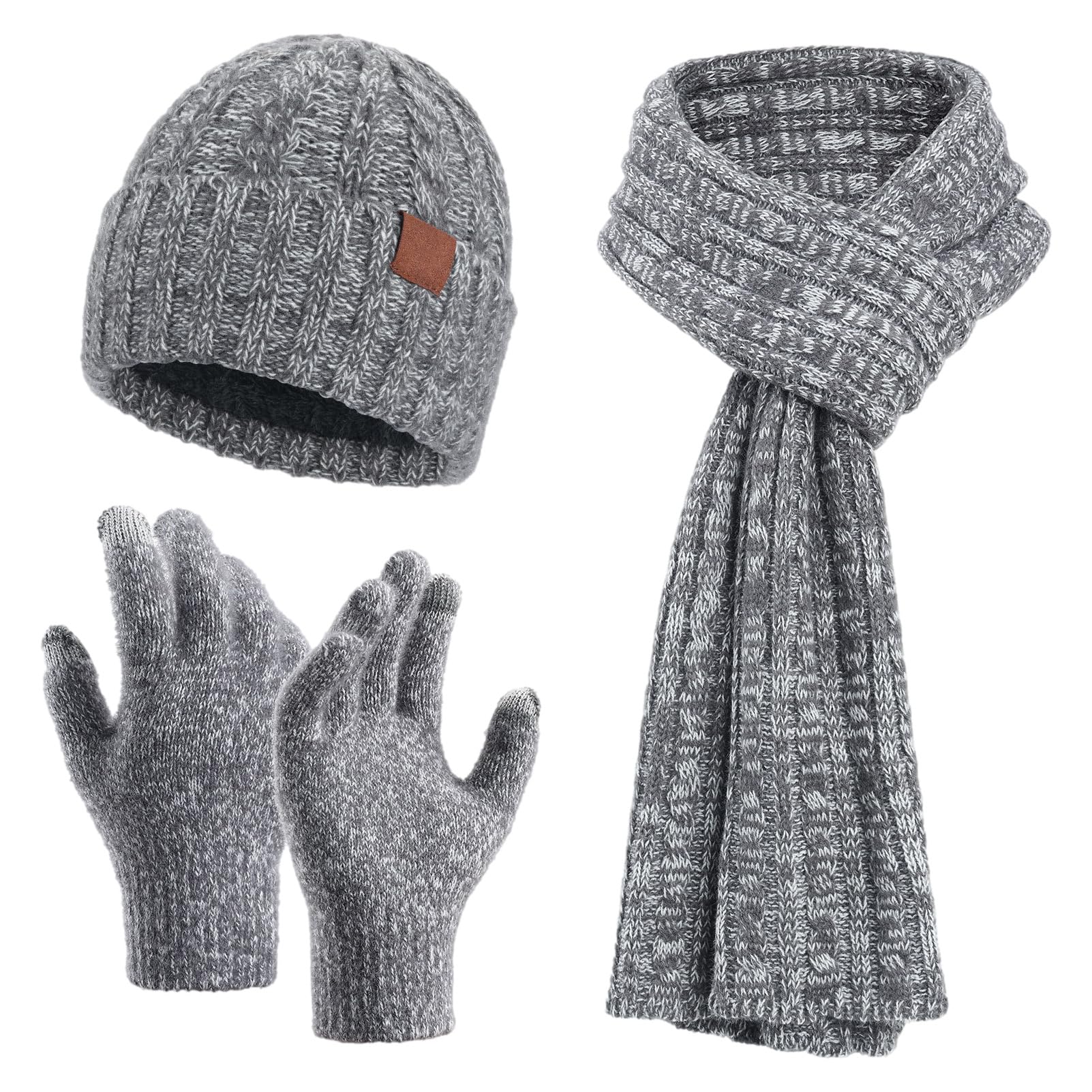 apott Winter Knit Hat Scarf Touch Screen Gloves Set for Women Men Caps Neck Scarves Warm Gifts for Thanksgiving Anniversary Festivals (Grey)