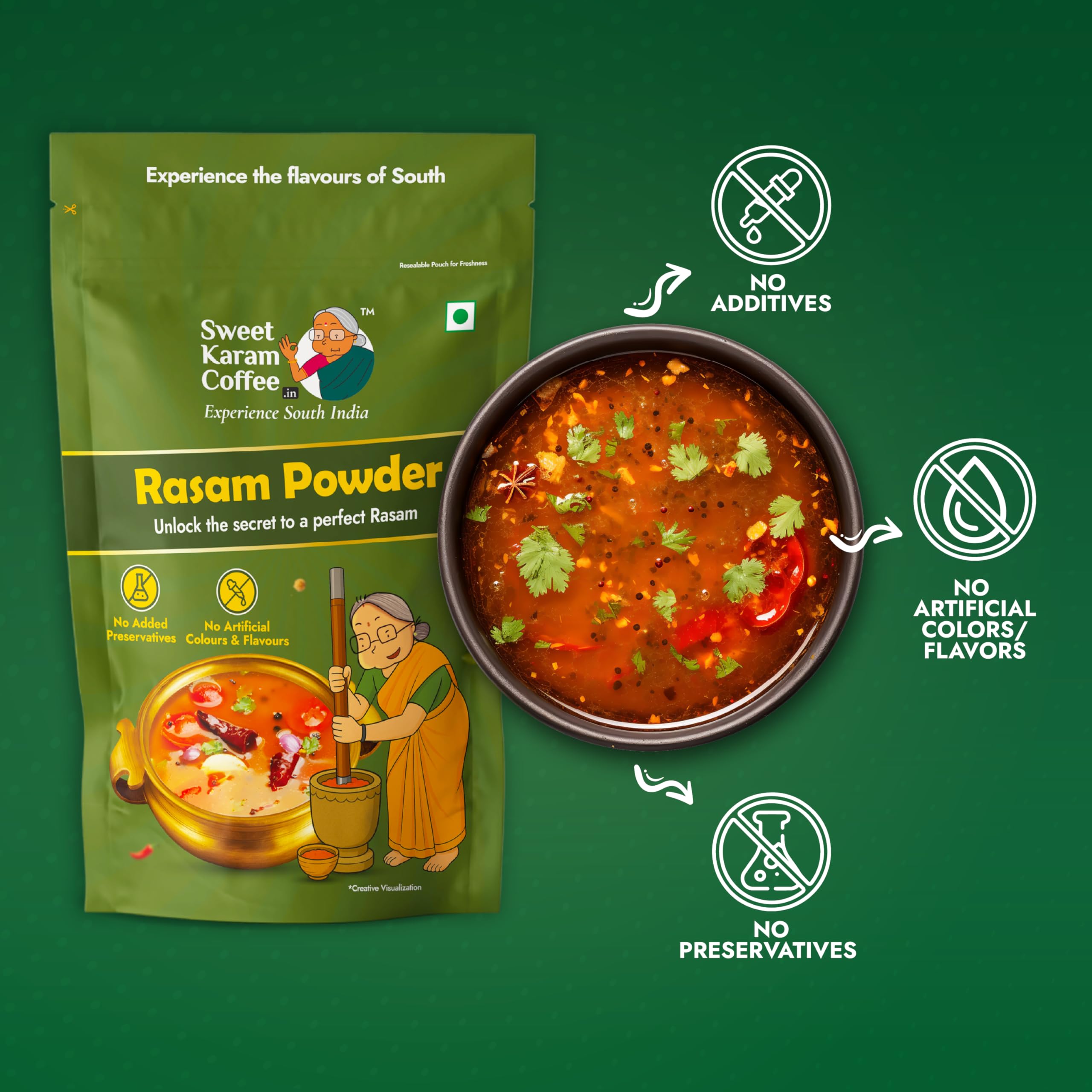 Sweet Karam Coffee Rasam Powder (Rasam Podi) β 180g | Authentic South Indian Spice Blend | Aromatic & Flavorful | Homemade Recipe | No Preservatives | Perfect for Traditional Rasam Preparation 1