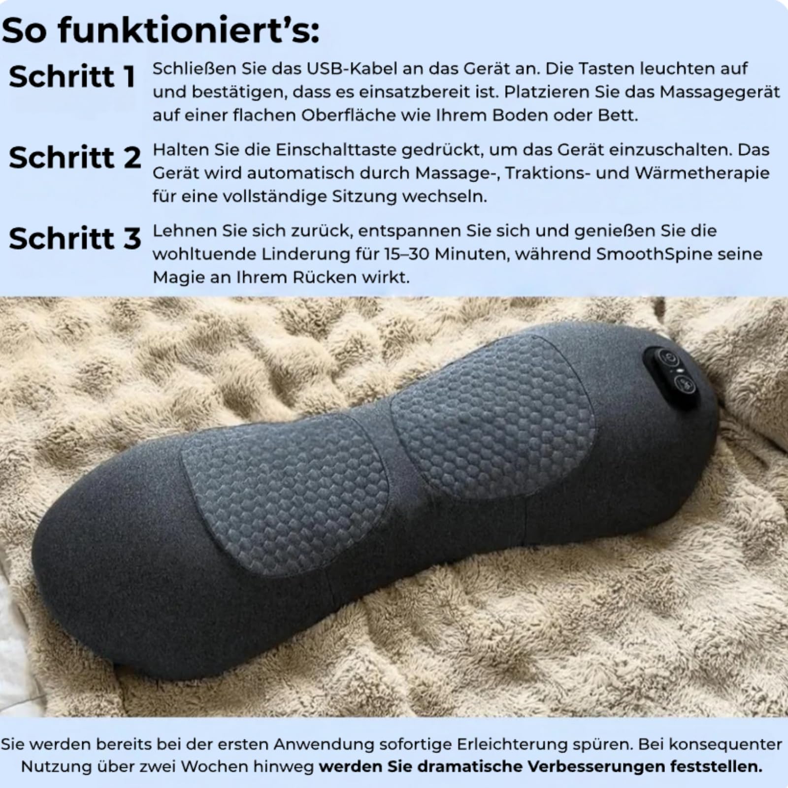 ergopur 3-zonen ergoflow tiefenmassagegerät,ergopur massage,3-in-1 Rückenmassagegerät mit Wärme, Vibration & Dehnung, tragbar für Nacken, Schultern & Rücken