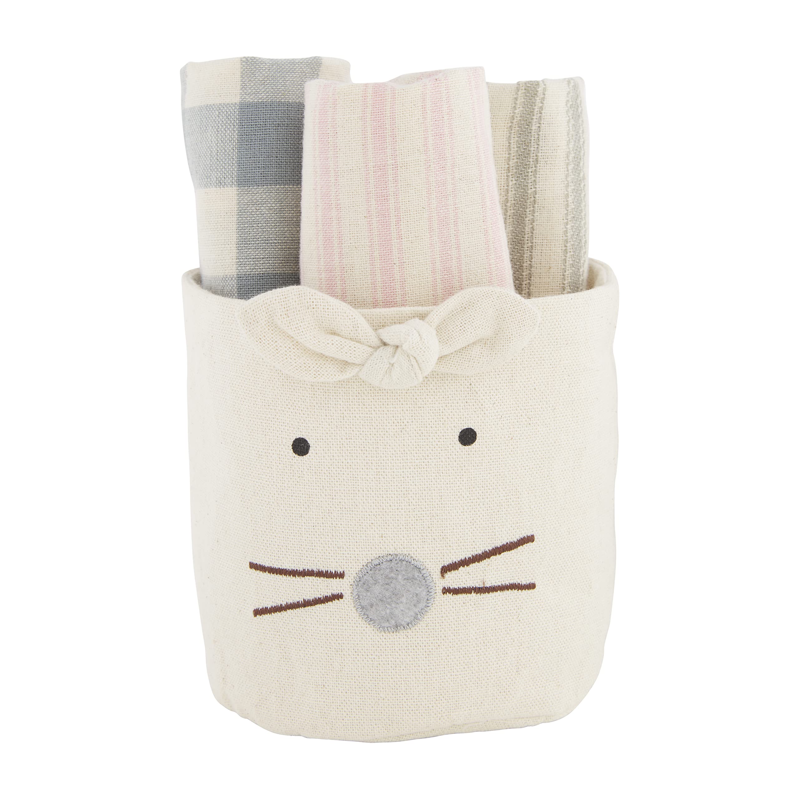 Mud Pie Easter Bunny Bucket Towel Set, Natural, 4.25