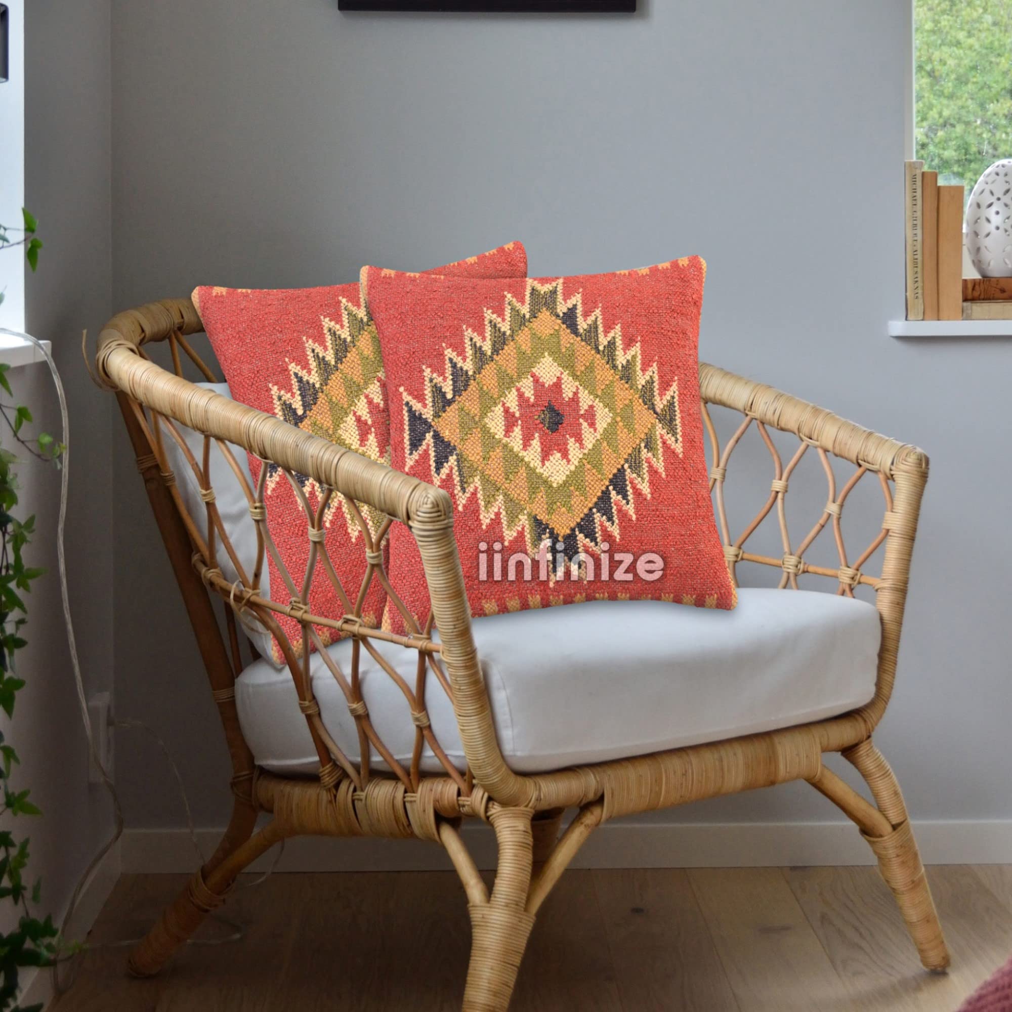 Housses de coussin en jute (lot de 2) 45x45 cm style ethnique