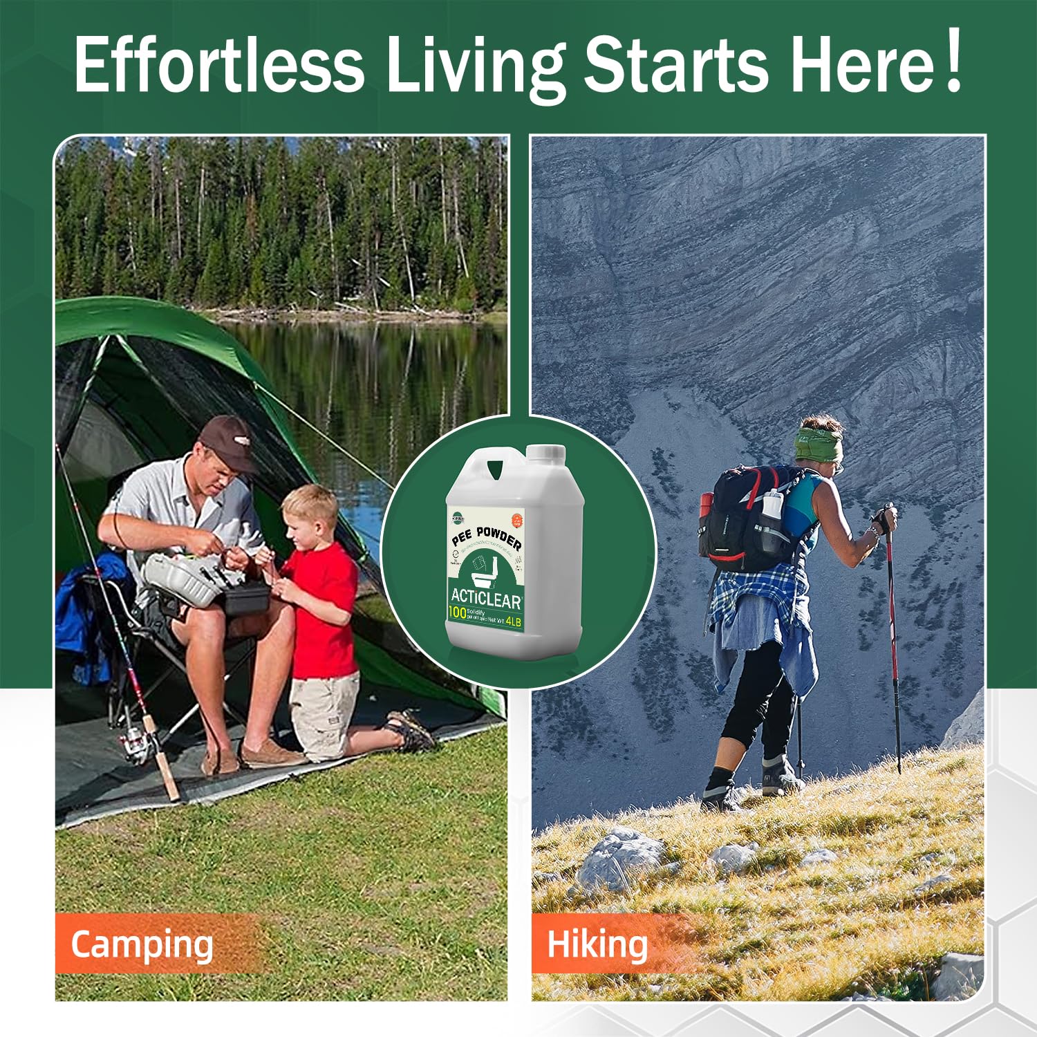 Pee Powder Gel – 2/4 libras rápida absorción en 60 segundos y neutralizador de olores para inodoros portátiles, camping y artículos esenciales al aire libre