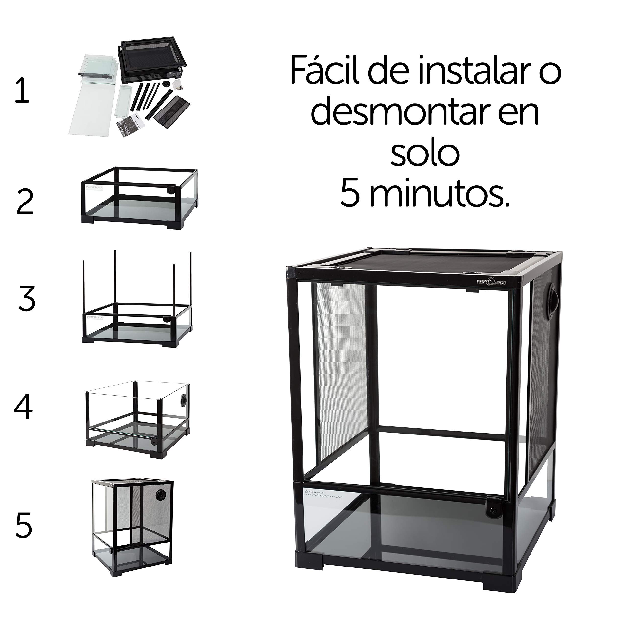 ReptiZoo Terrario de Cristal 45 x 45 x 60 cm con Puerta giratoria, Desmontable. RK0110NS (sin Contenido).