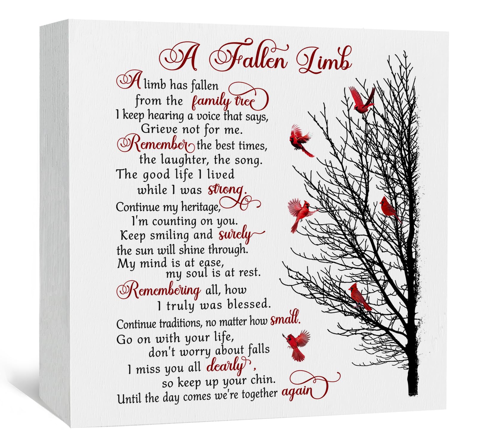 A Fallen Limb Memorial Gifts Box Signs, Cardinal Memorial Box Signs, Cardinal Gifts Signs, Bereavement Gifts Home Decor Signs, Sympathy Gifts for Loss of Loved One