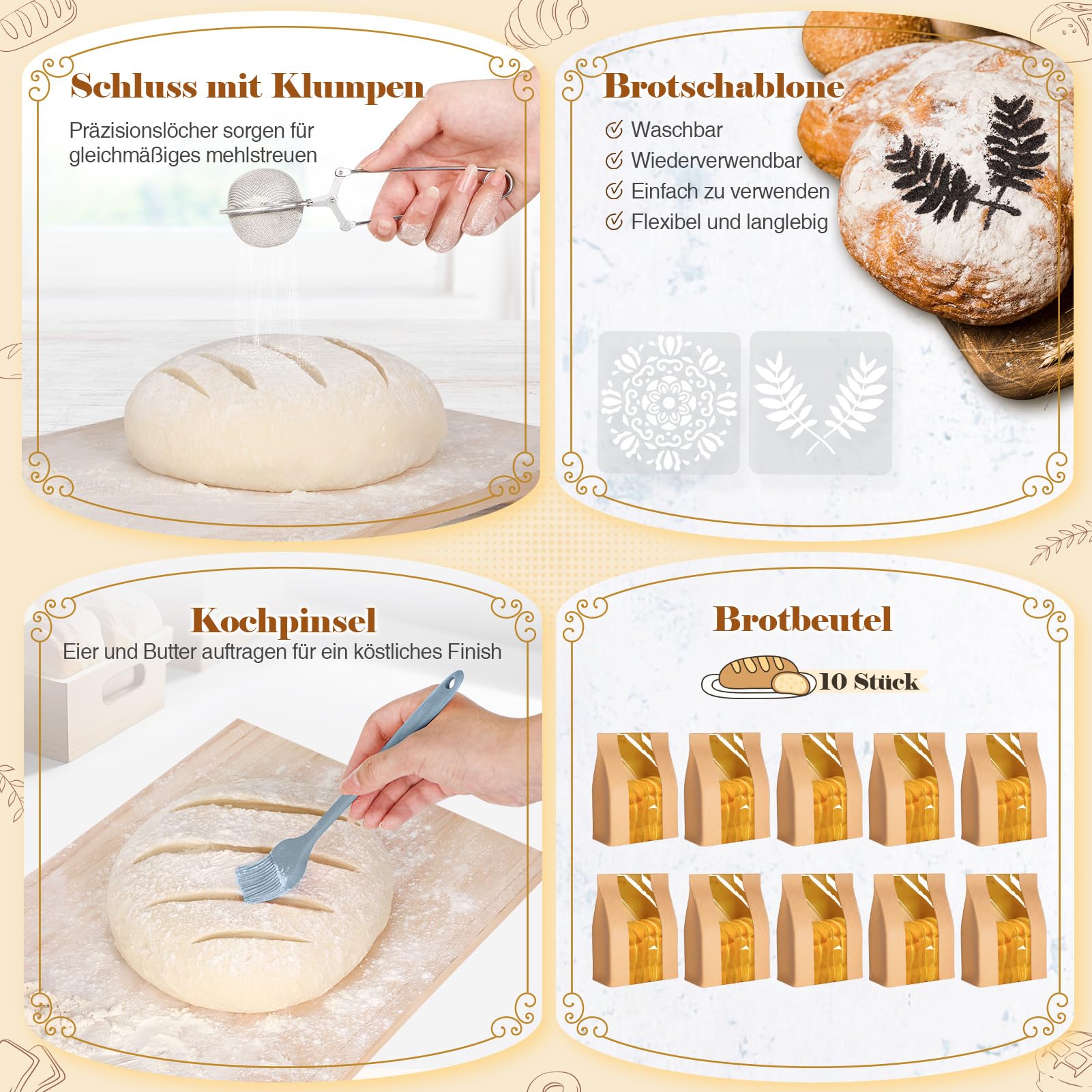Gärkörbchen Für Sauerteig Starter Set, 25cm & 23cm Gärkorb Brot Backen, Sauerteig Starter Set Mit Sauerteig Starterglas, Brot Backen Startver Großes Geschenk Für Anfänger, Erfahrener Bäcker