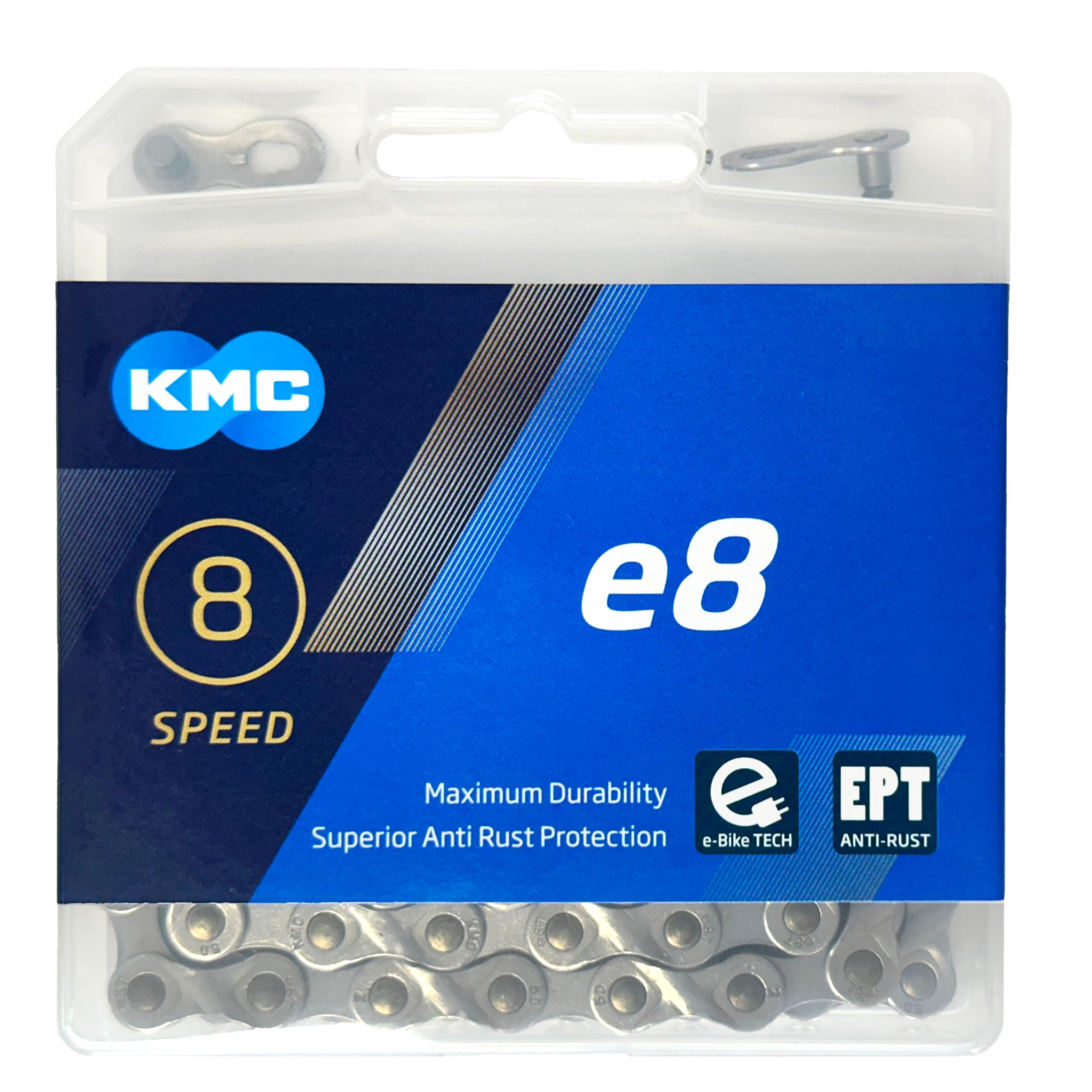 KMC e8 Turbo EPT Catena per bici elettrica a 8 velocità, anti-ruggine, argento scuro, 122 maglie
