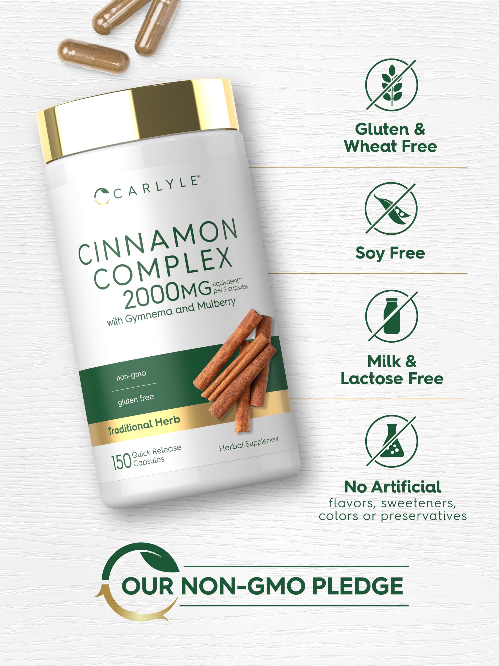 Carlyle Ceylon Cinnamon Complex with Gymnema and Mulberry | 150 Capsules — Amazon image 5