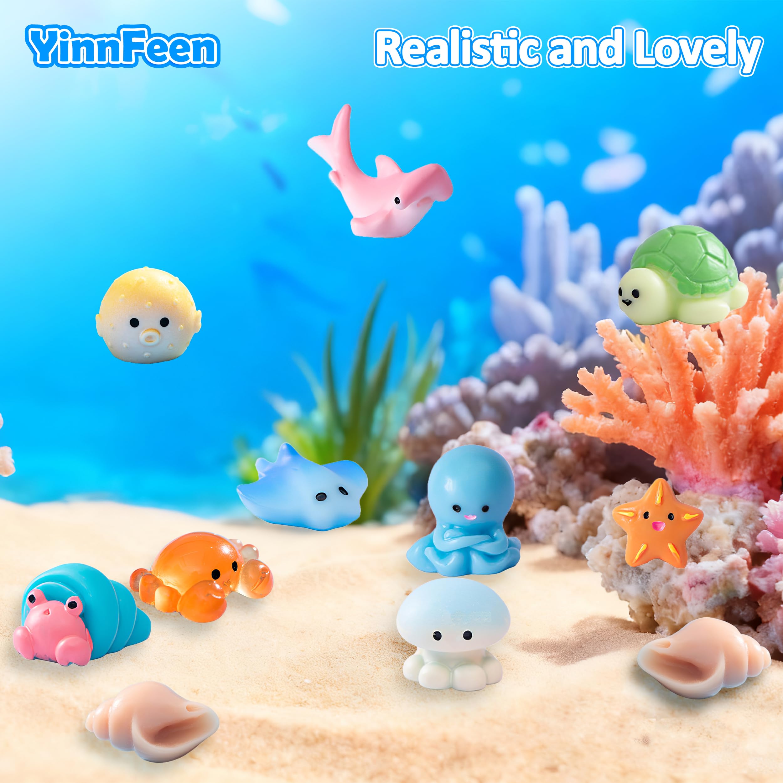50 Piezas Mini Figuras de Océano, Miniaturas Pequeñas de Animales Marinos, Lindas Figuras de Resina Océano para Acuario Decoración DIY Jardín Miniatura Bonsái Pecera — view 6
